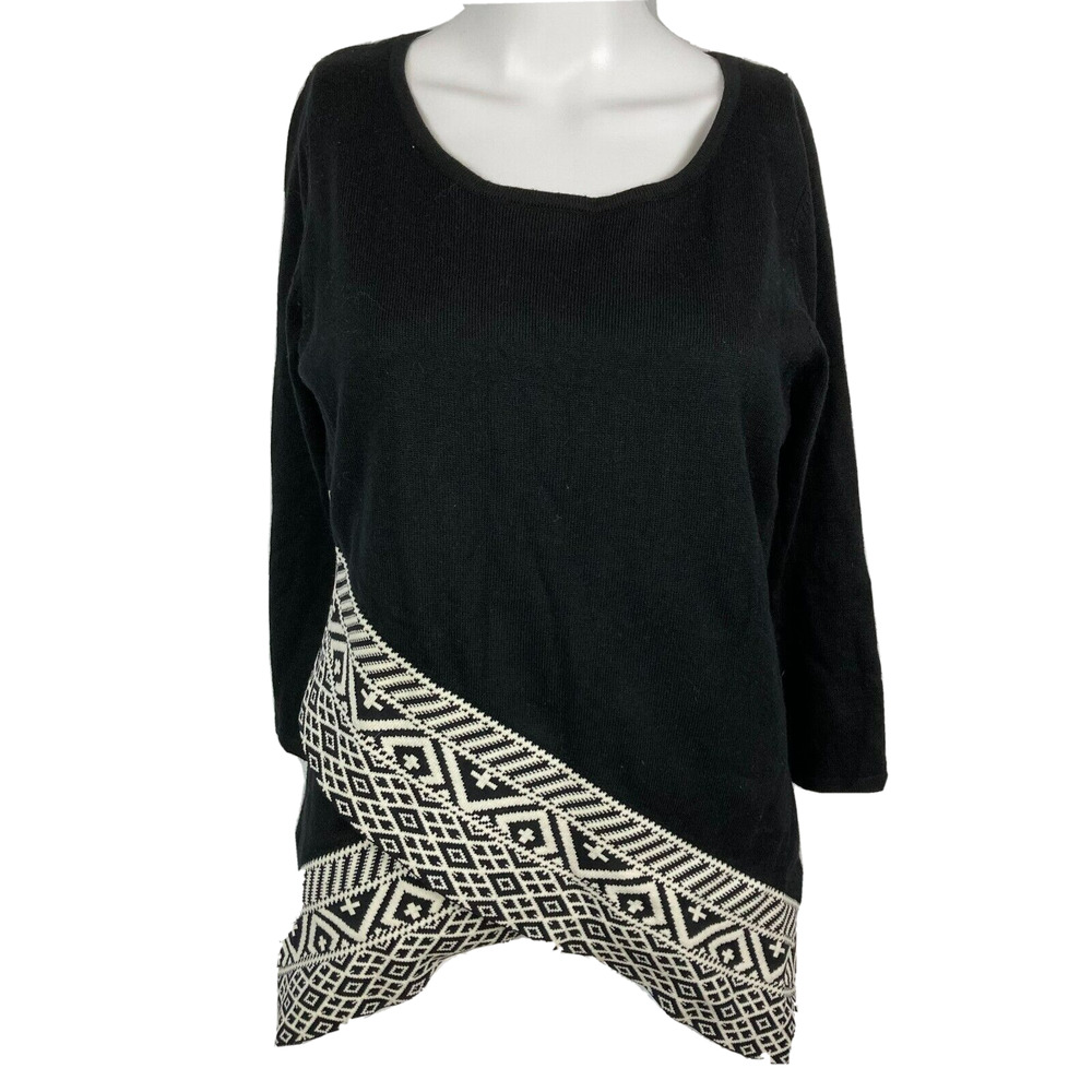 Market & Spruce Sweater Womens Sz M Black White Cotton Overlap Hem Top